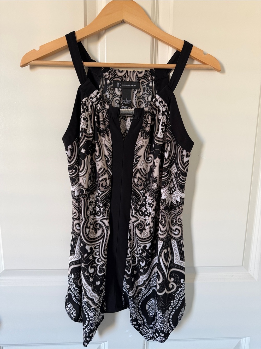 INC International Concepts Black & White One-Shoulder Paisley Dress